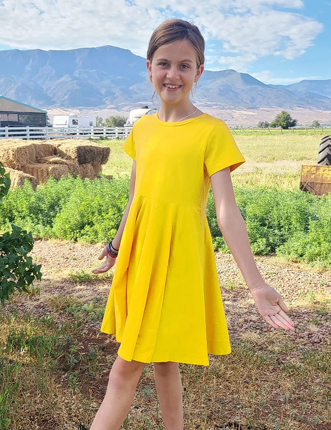 Arshiner Girls Dress Short Sleeve A-line Swing Twirly Skater Dresses
