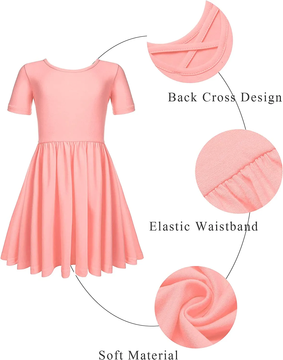 Arshiner Girls Dress Short Sleeve A-line Swing Twirly Skater Dresses