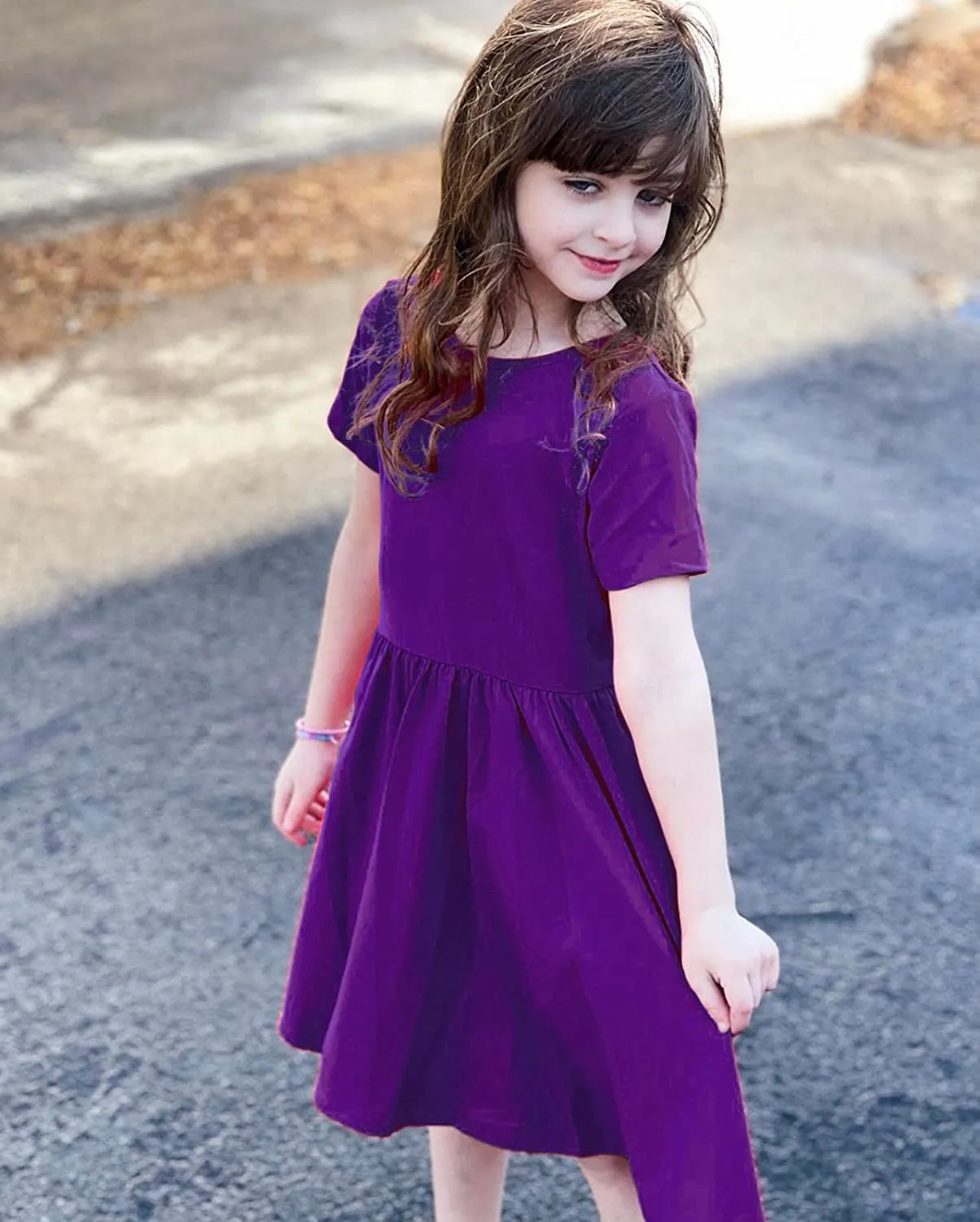 Arshiner Girls Dress Short Sleeve A-line Swing Twirly Skater Dresses