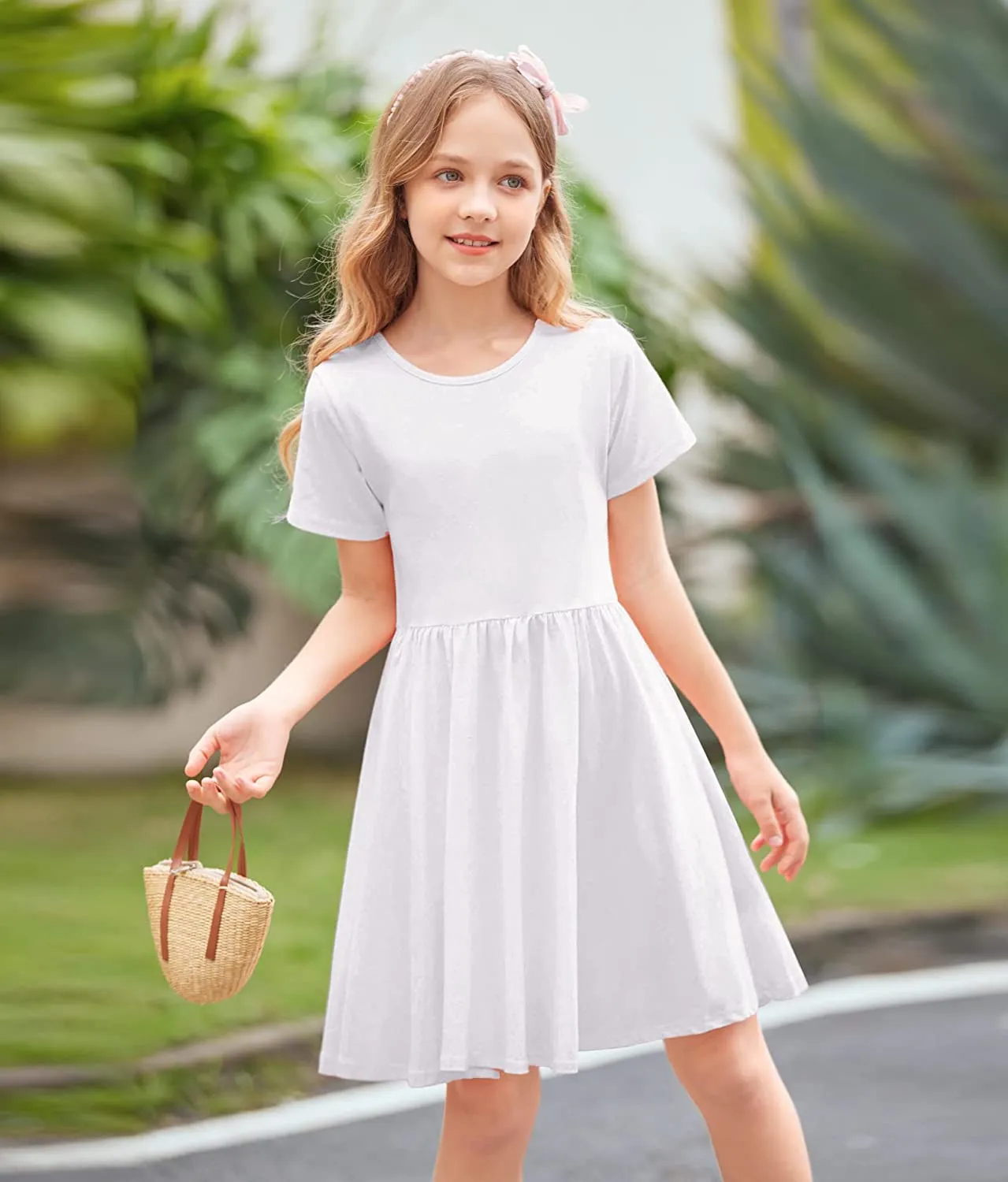 Arshiner Girls Dress Short Sleeve A-line Swing Twirly Skater Dresses