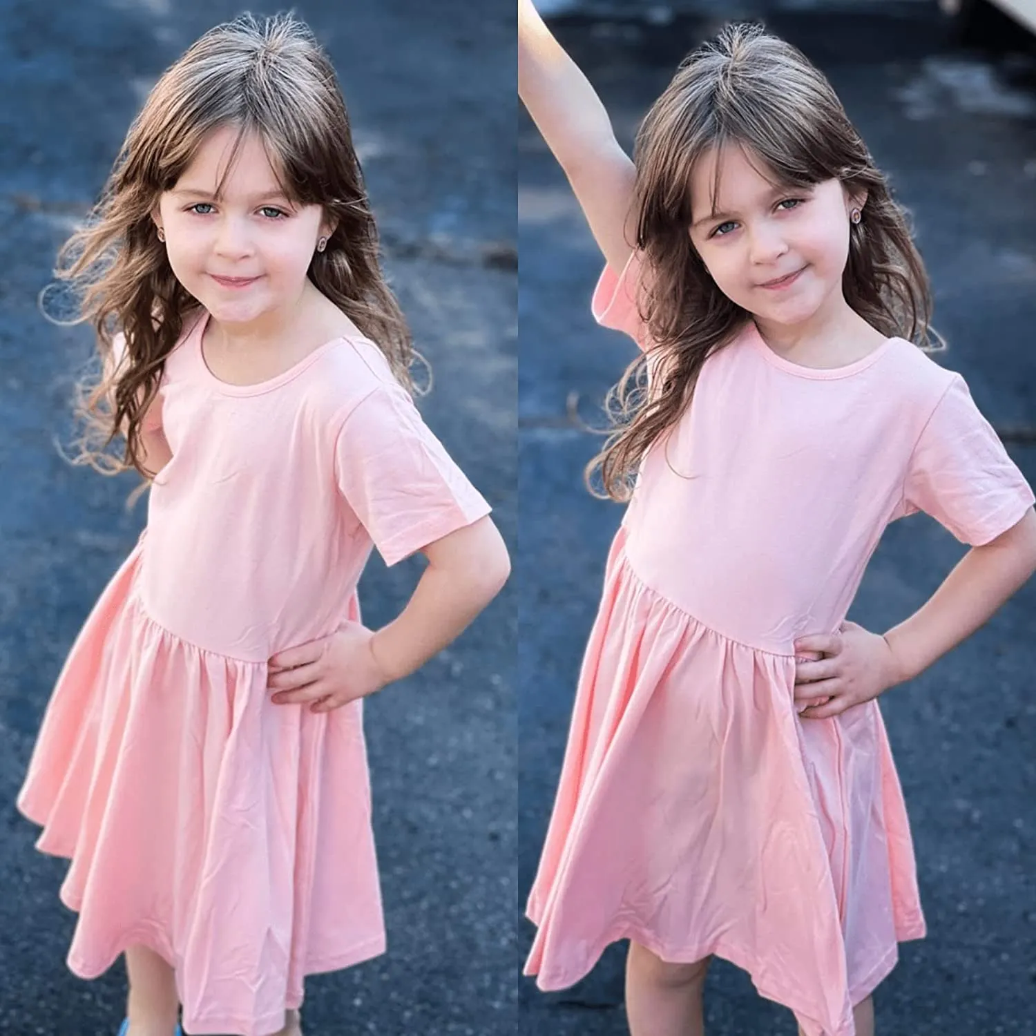 Arshiner Girls Dress Short Sleeve A-line Swing Twirly Skater Dresses