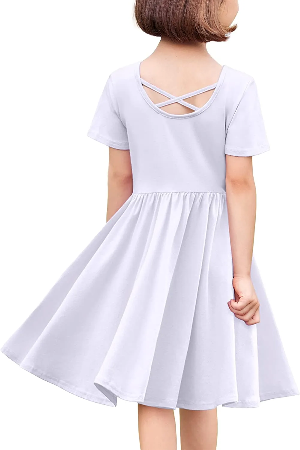 Arshiner Girls Dress Short Sleeve A-line Swing Twirly Skater Dresses