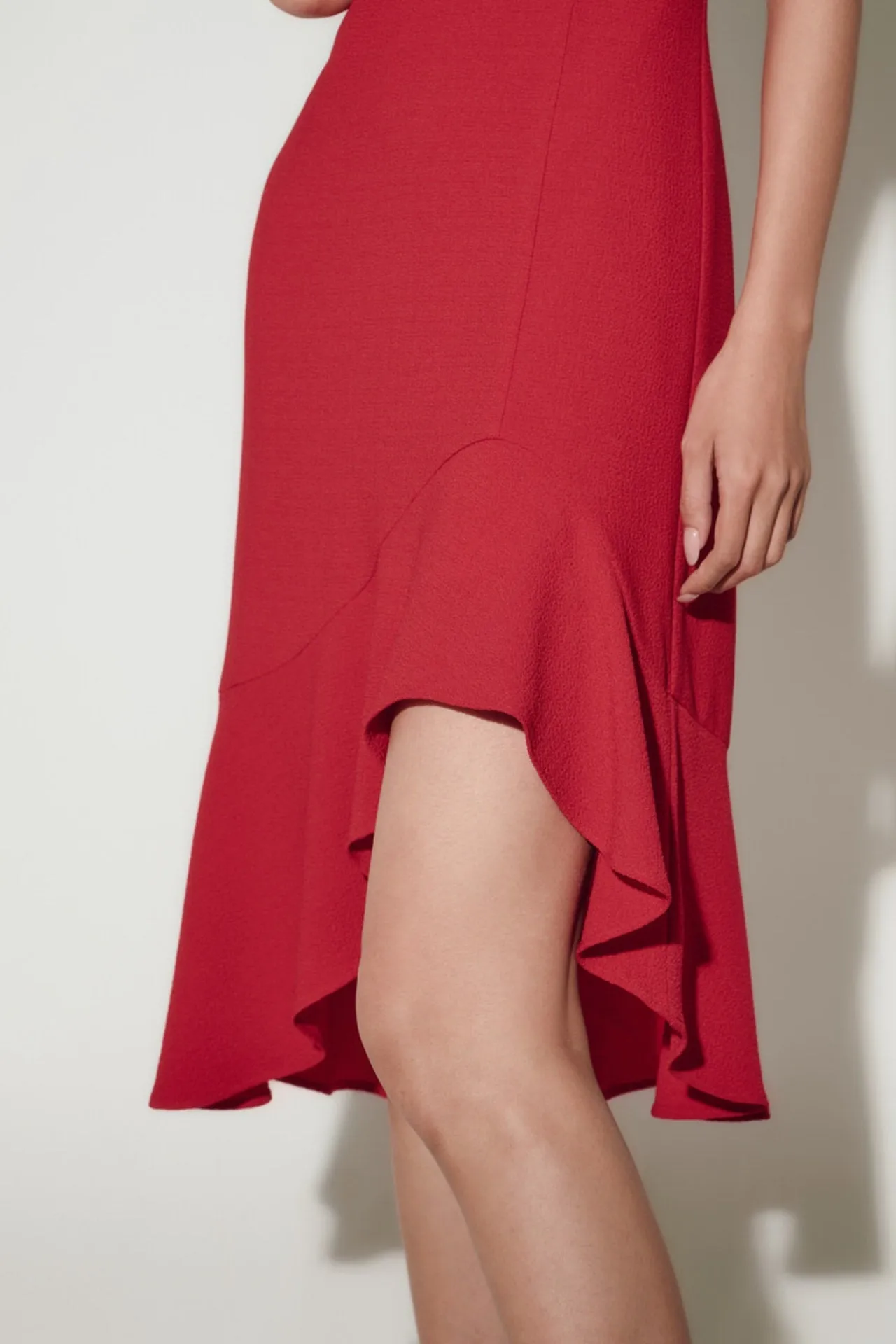 Asymmetric Ruffle Hem Round Neck Dress