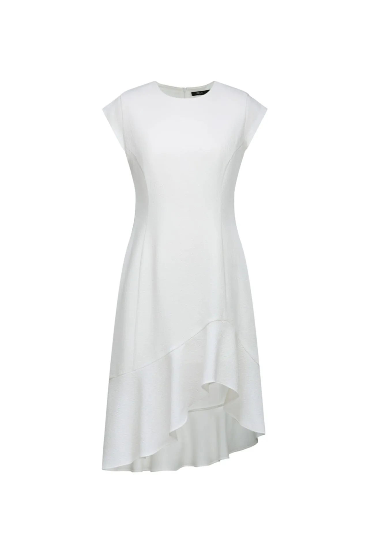 Asymmetric Ruffle Hem Round Neck Dress