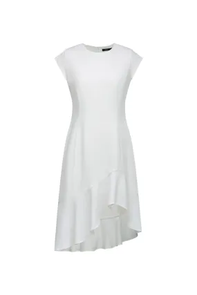 Asymmetric Ruffle Hem Round Neck Dress