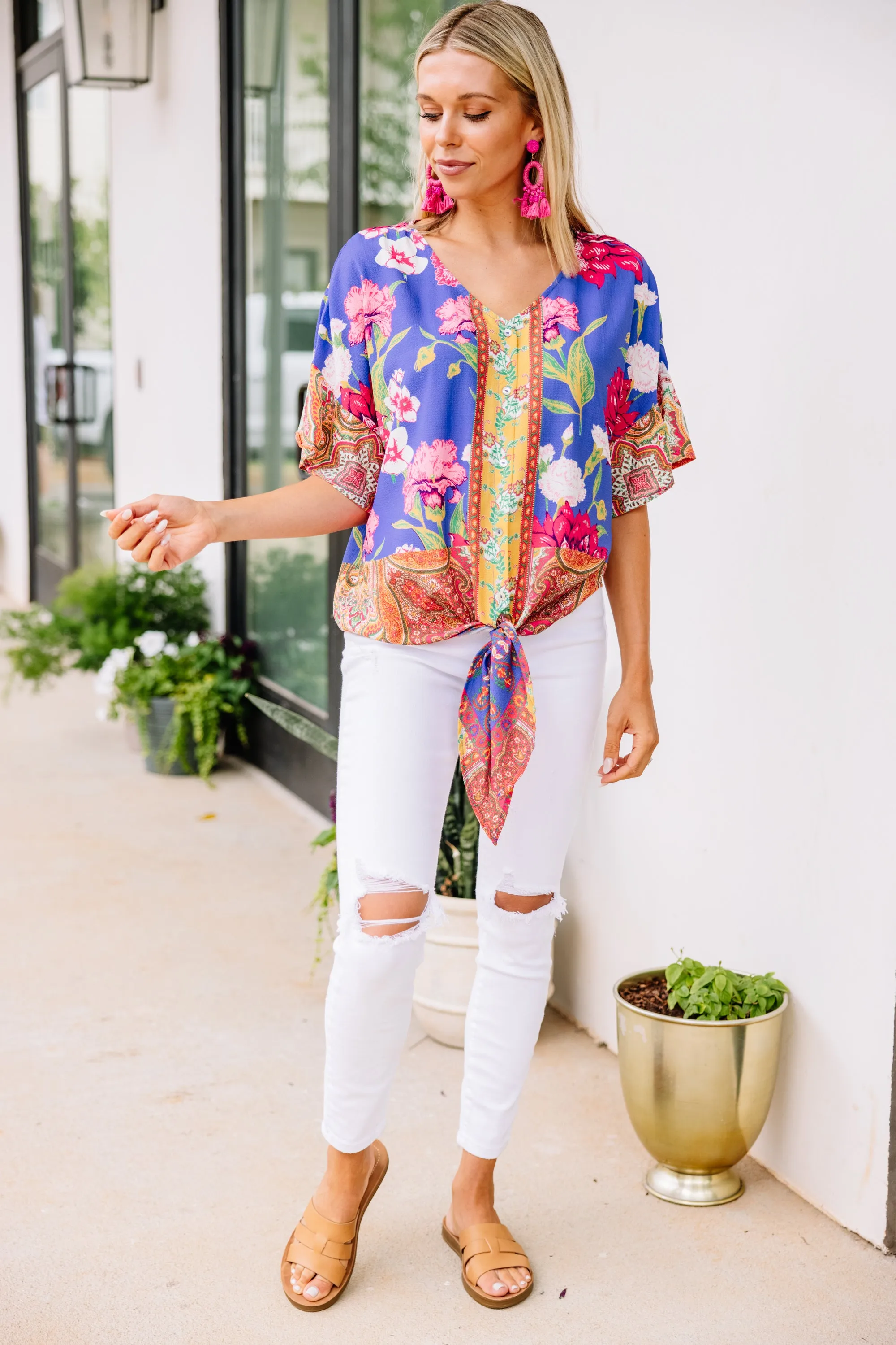 Before The Dawn Periwinkle Blue Floral Top