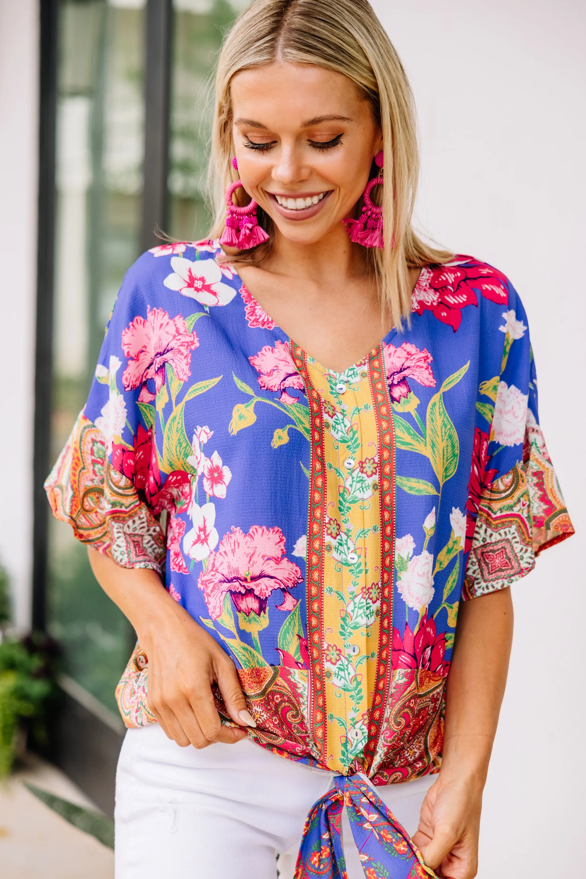 Before The Dawn Periwinkle Blue Floral Top