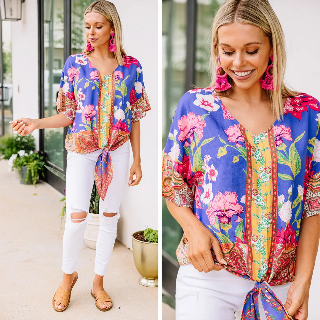 Before The Dawn Periwinkle Blue Floral Top