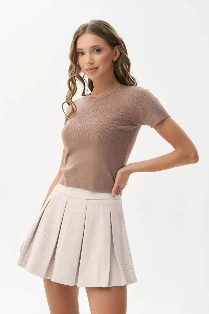 Beige Cropped Knit T-shirt