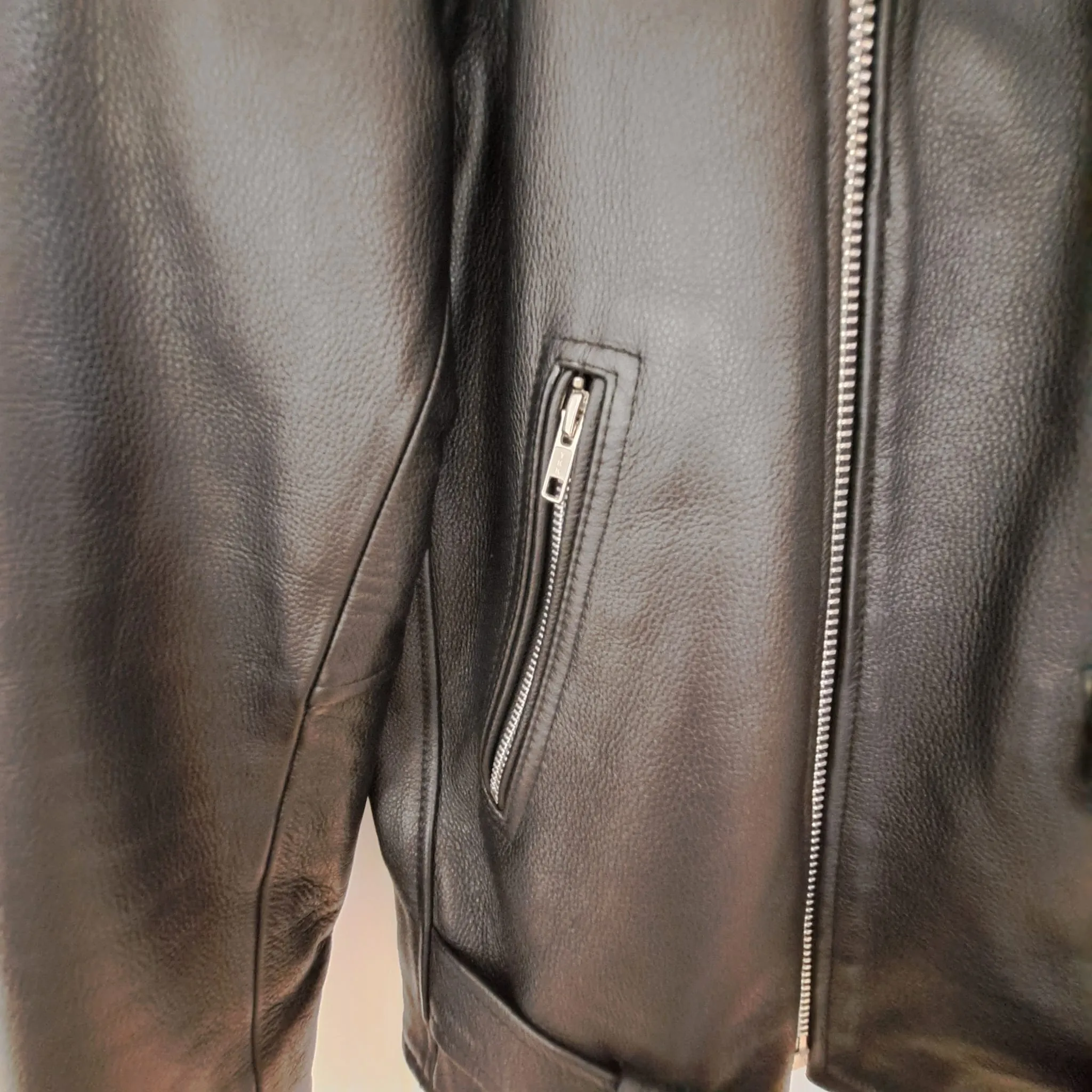 Black Leather Brando Style Biker Jacket Size Small