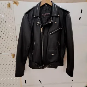 Black Leather Brando Style Biker Jacket Size Small
