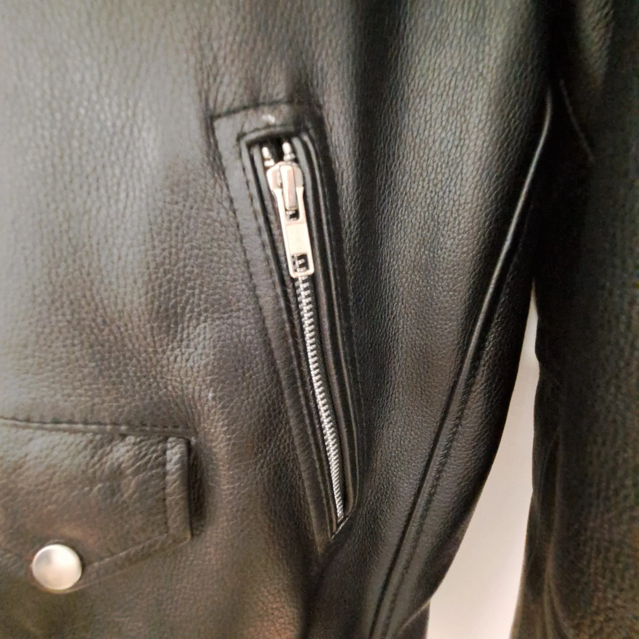 Black Leather Brando Style Biker Jacket Size Small