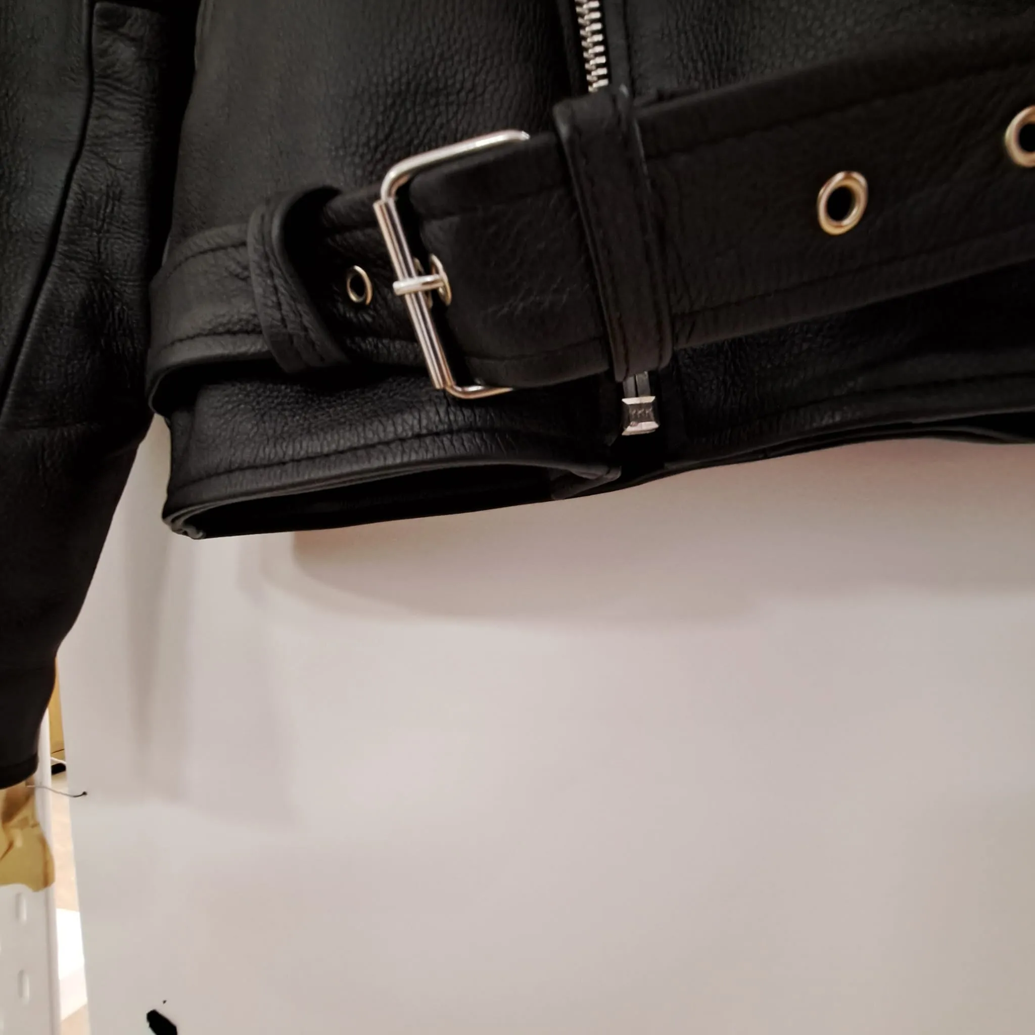 Black Leather Brando Style Biker Jacket Size Small