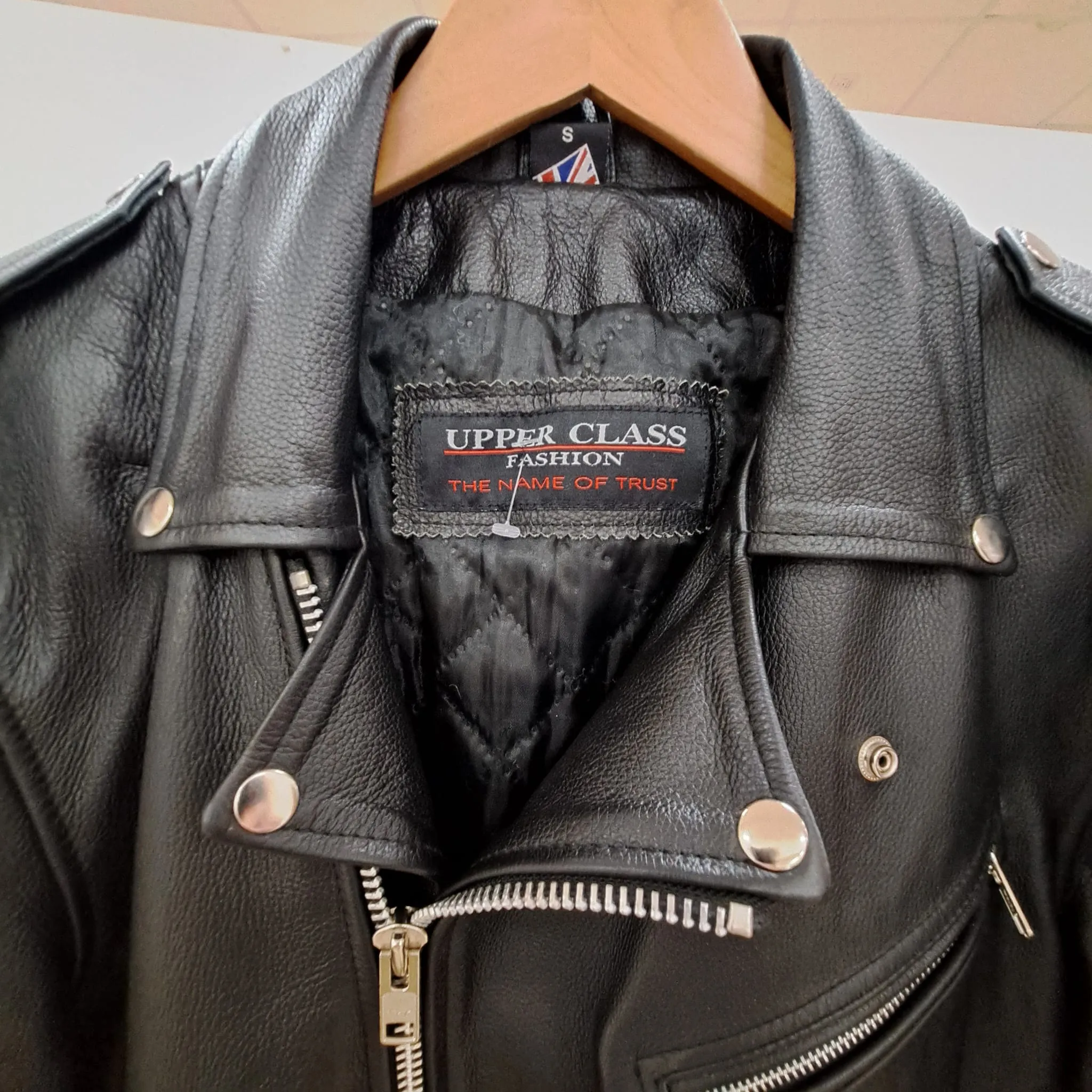 Black Leather Brando Style Biker Jacket Size Small