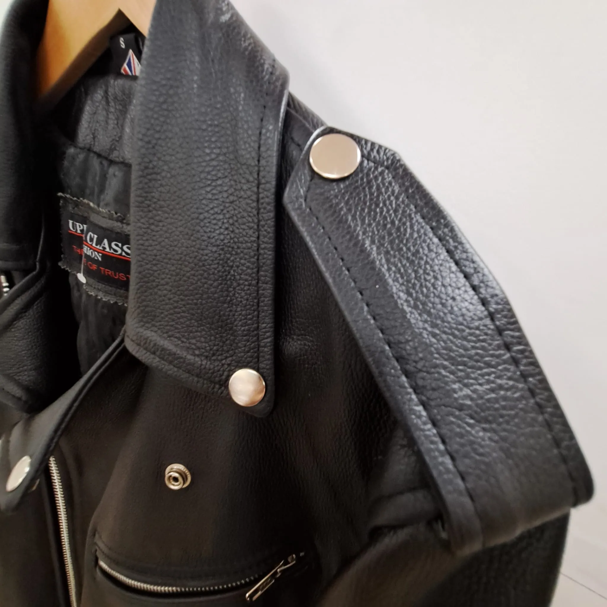 Black Leather Brando Style Biker Jacket Size Small