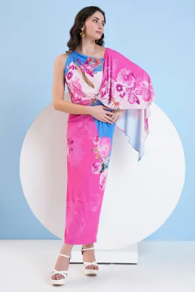 Blue Pink Jersey Long Dress