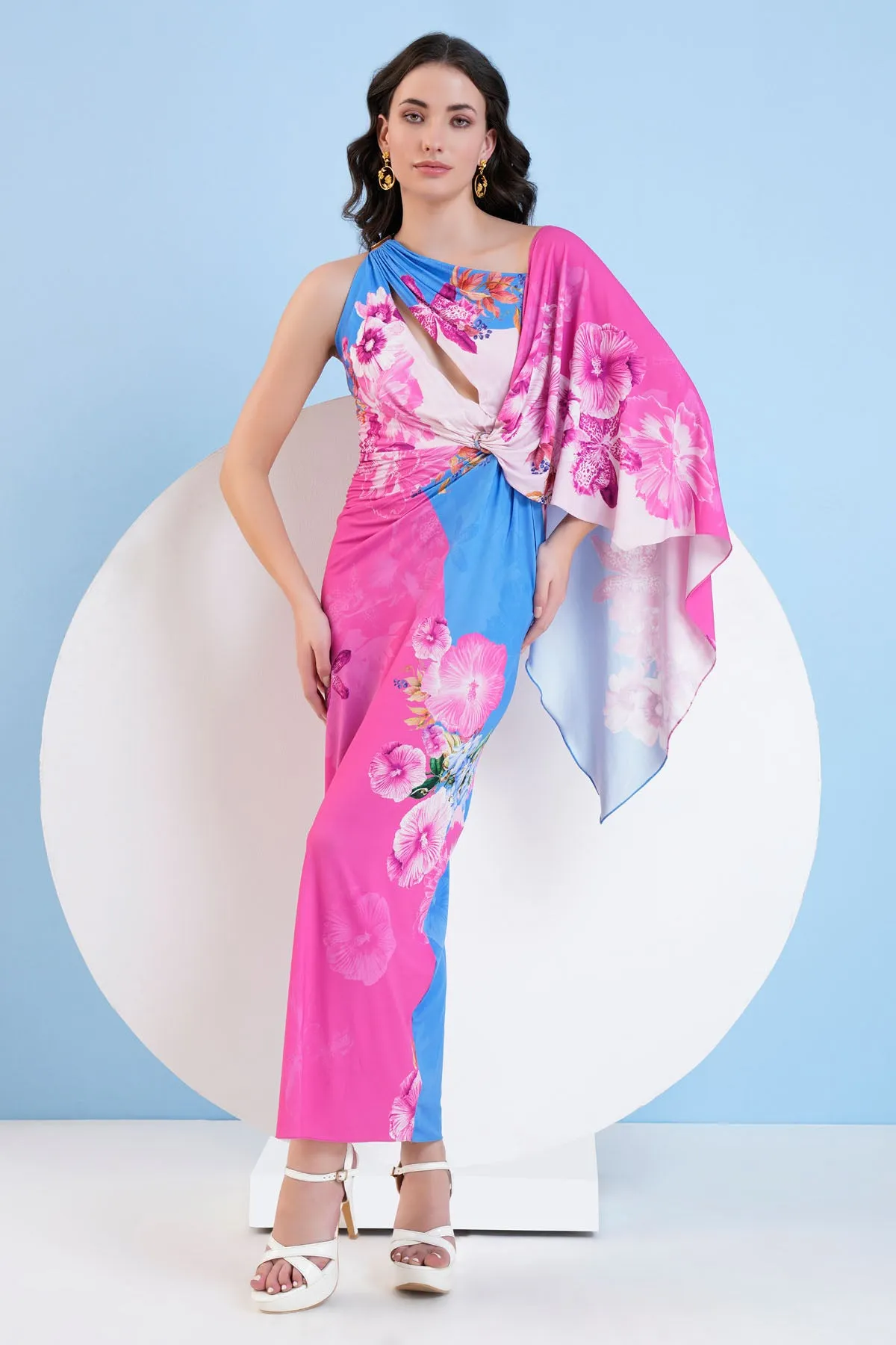 Blue Pink Jersey Long Dress