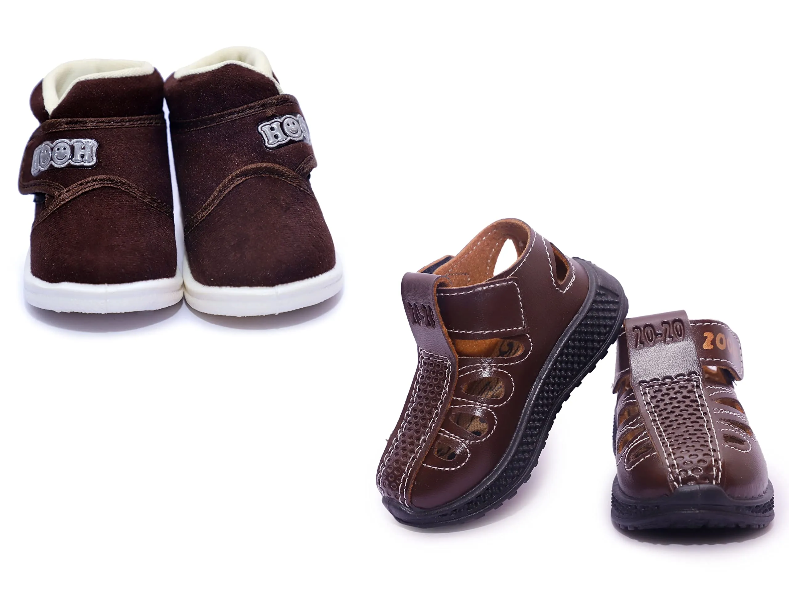 BOOMER CUBS Kids Unisex Sound Shoes & Sandals Combo (Brown shoes & Brown sandals, 2_point_5_years)