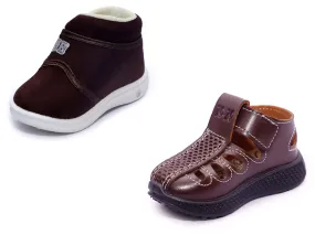 BOOMER CUBS Kids Unisex Sound Shoes & Sandals Combo (Brown shoes & Brown sandals, 2_point_5_years)