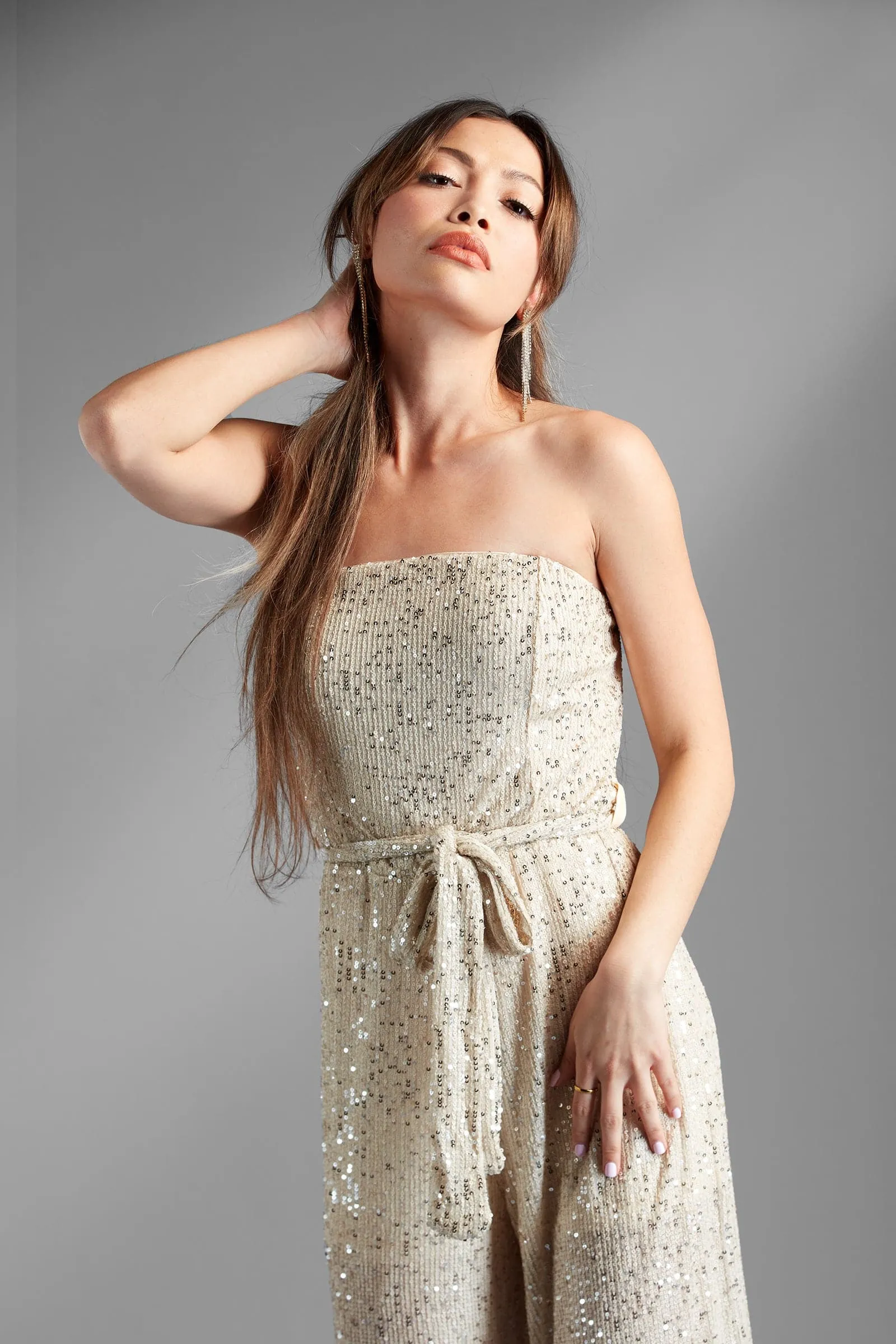 Brooke Gold Sequin Strapless Jumpsuit