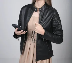 Carrie Women's Black Cafe Racer Leather Jackets