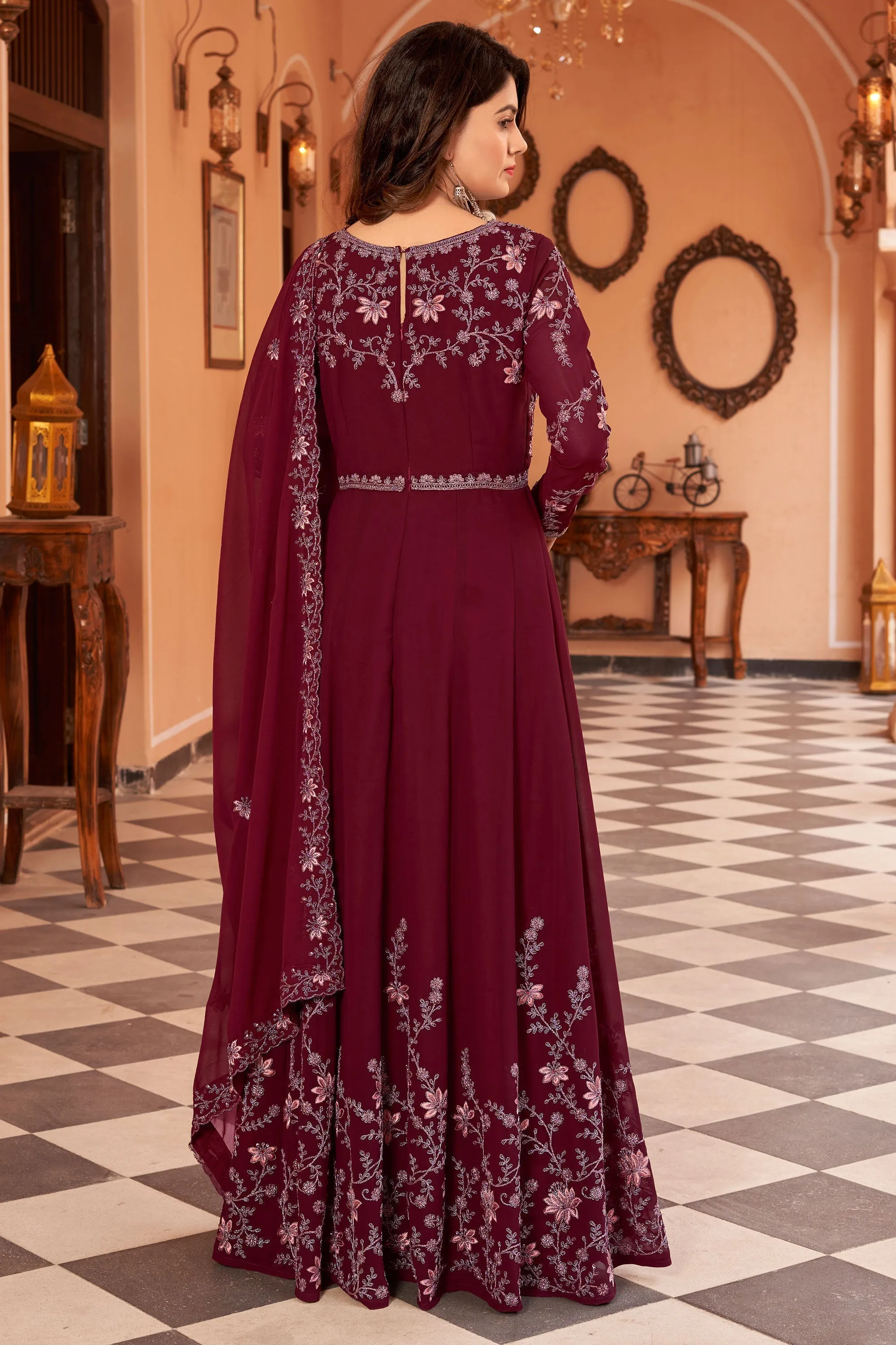 Charming Maroon Color Function Wear Georgette Anarkali Suit