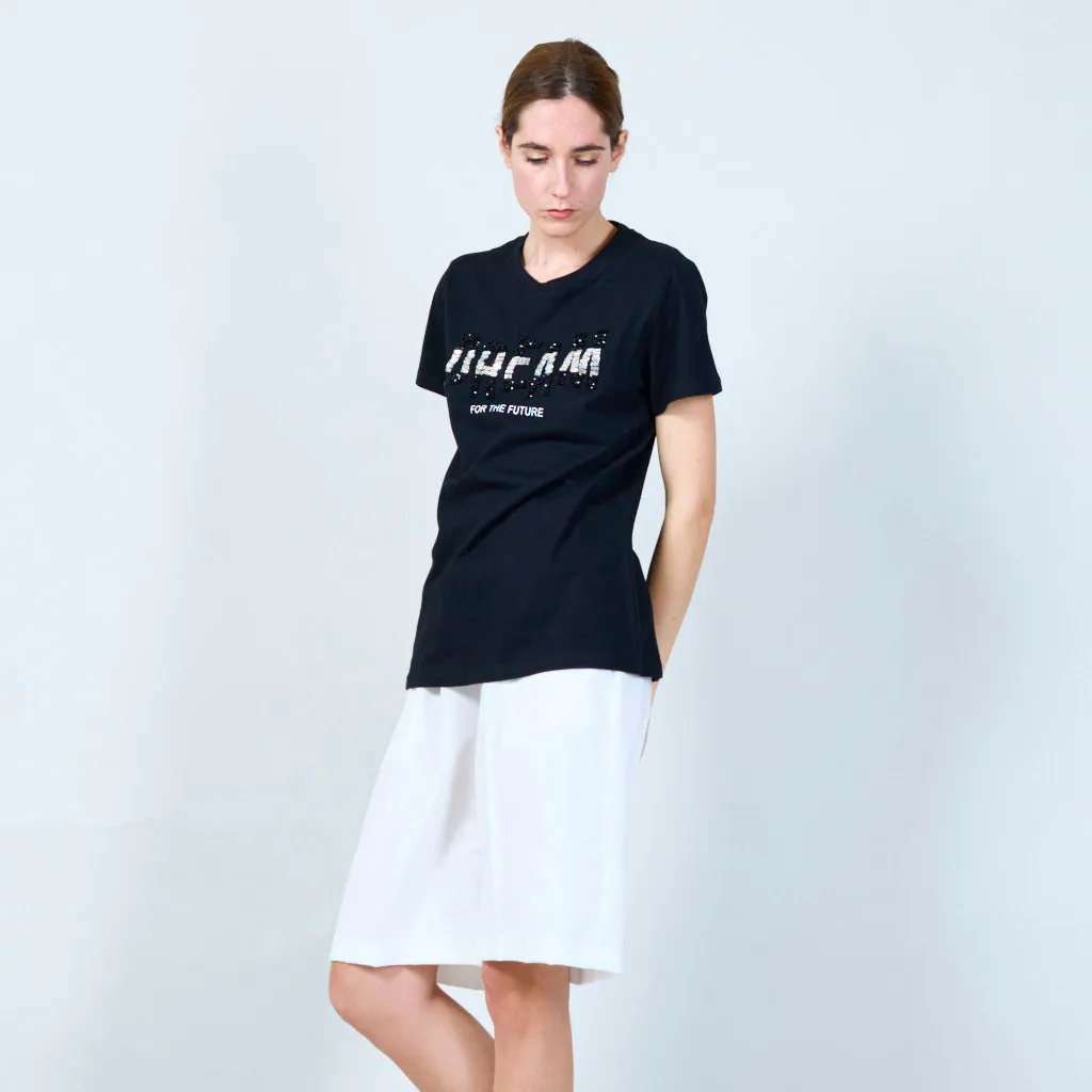Classic t-shirt with embellished "DREAM" text wholesale