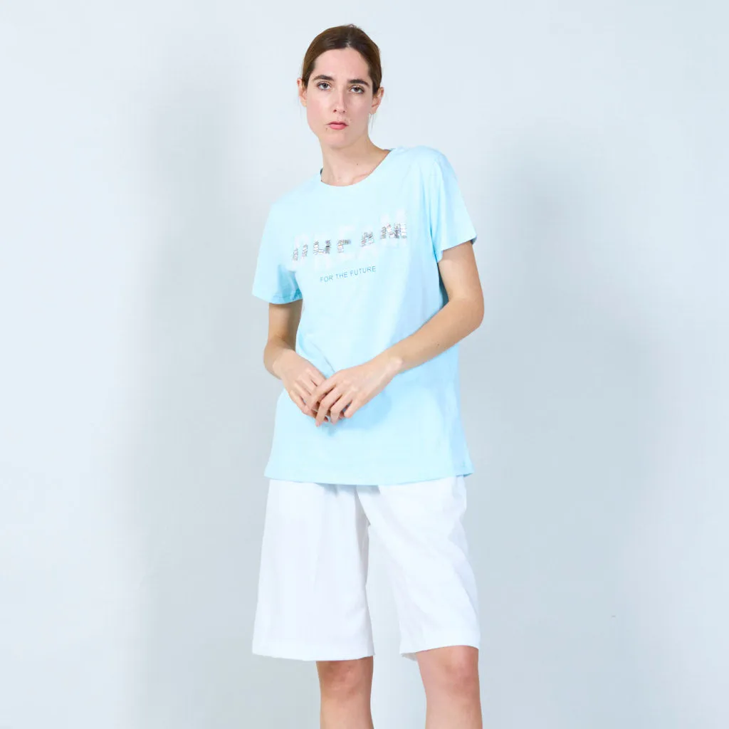 Classic t-shirt with embellished "DREAM" text wholesale