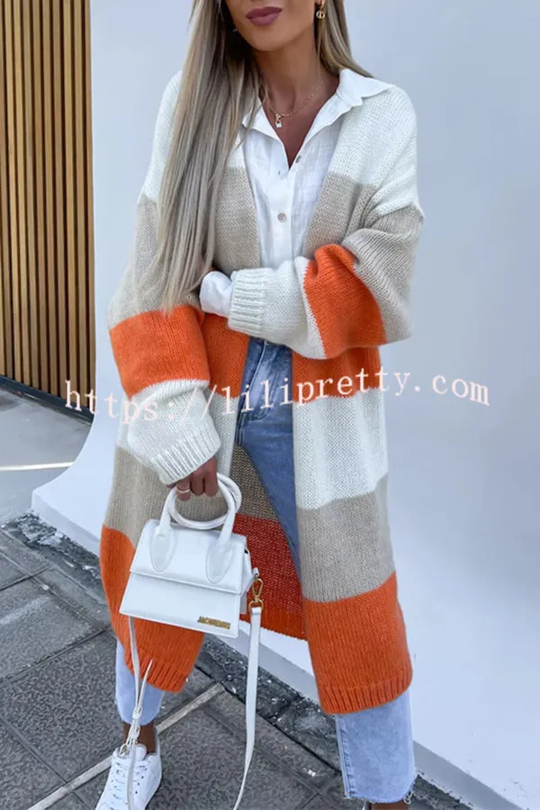 Contrast Long Sleeve Multicolor Striped Cardigans