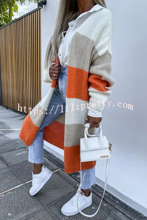 Contrast Long Sleeve Multicolor Striped Cardigans
