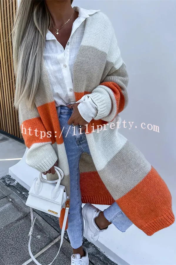 Contrast Long Sleeve Multicolor Striped Cardigans