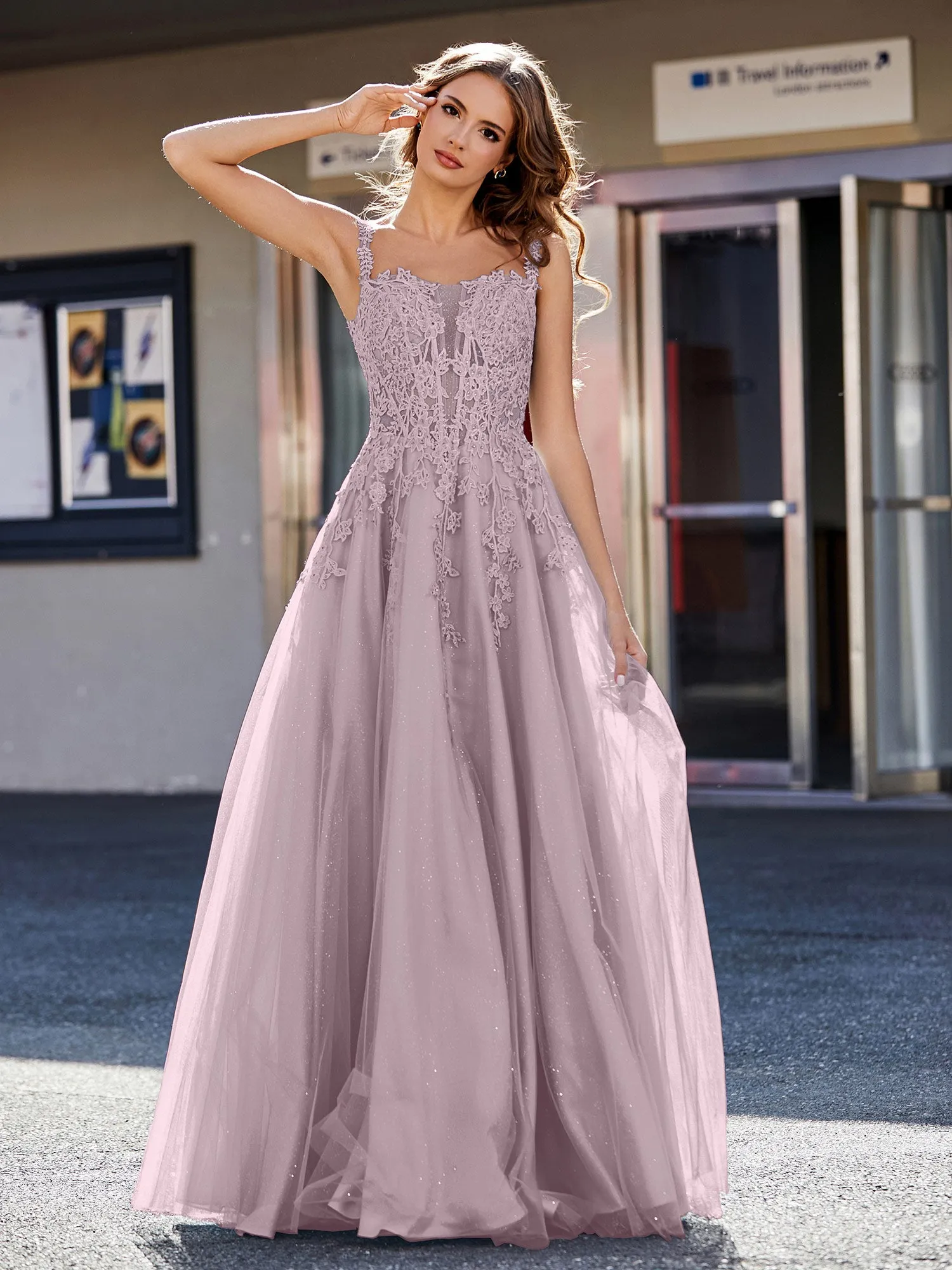 Corset Bodice A Line Tulle Gown Dusk