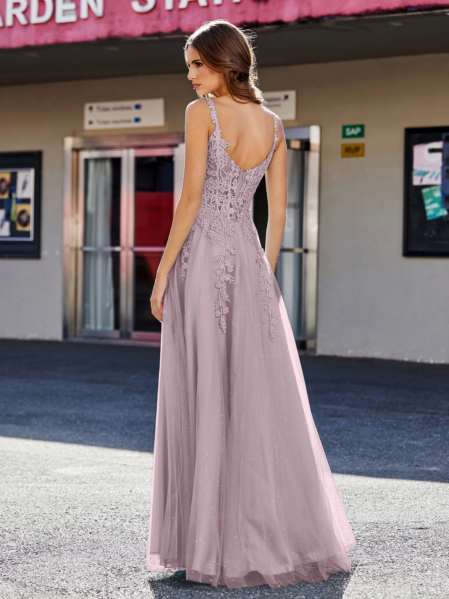 Corset Bodice A Line Tulle Gown Dusk
