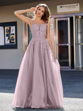 Corset Bodice A Line Tulle Gown Dusk