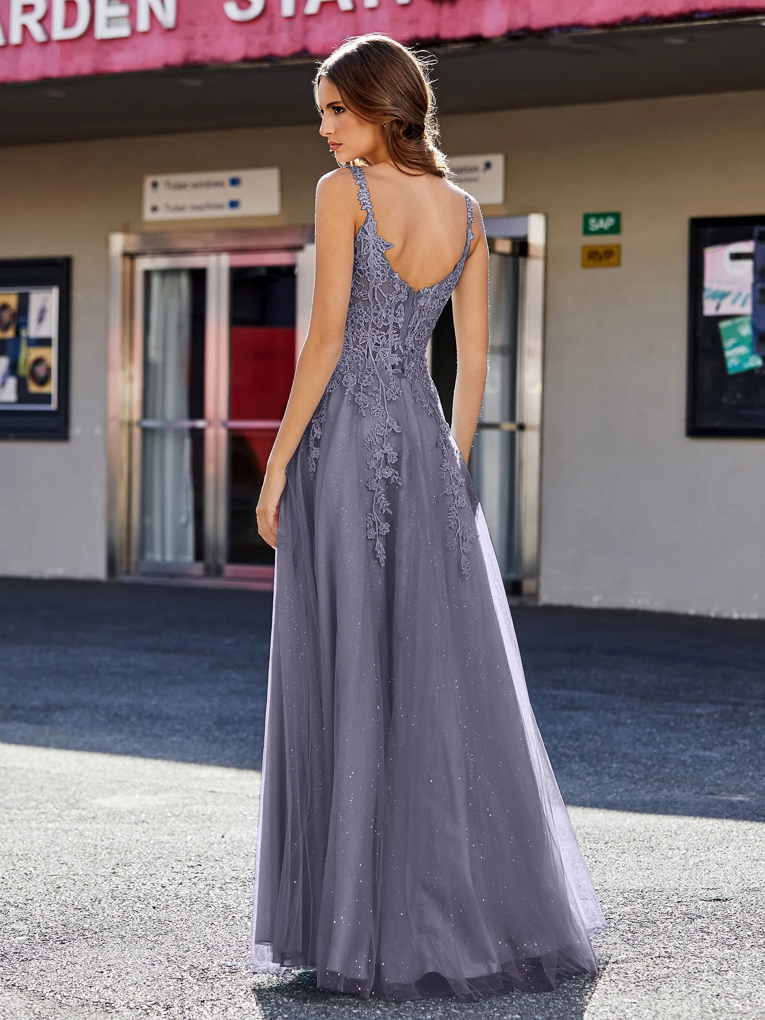 Corset Bodice A Line Tulle Gown Stormy