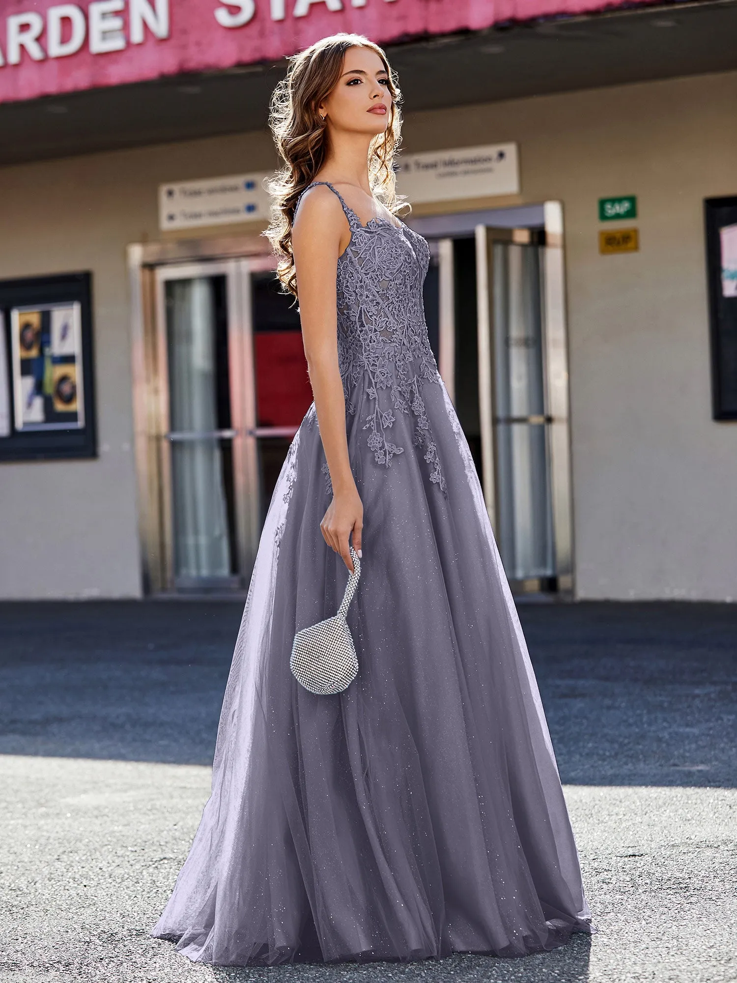 Corset Bodice A Line Tulle Gown Stormy