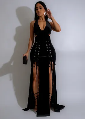 Crimson Shadow Velvet Maxi Dress Black
