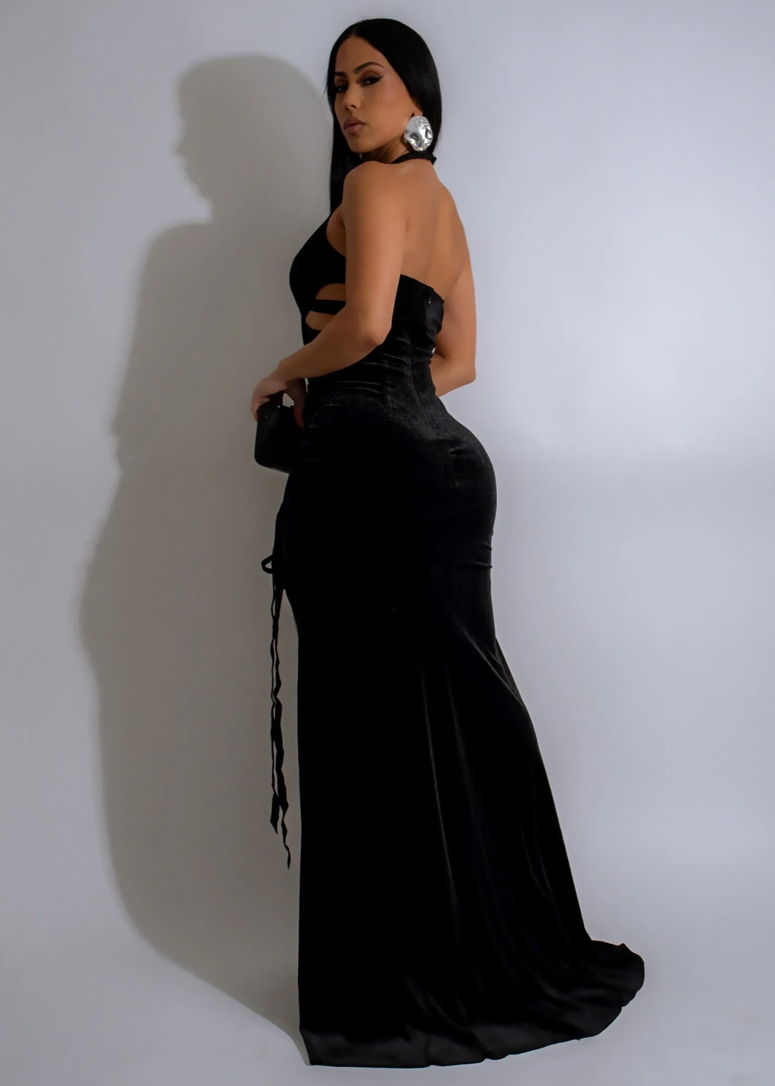 Crimson Shadow Velvet Maxi Dress Black