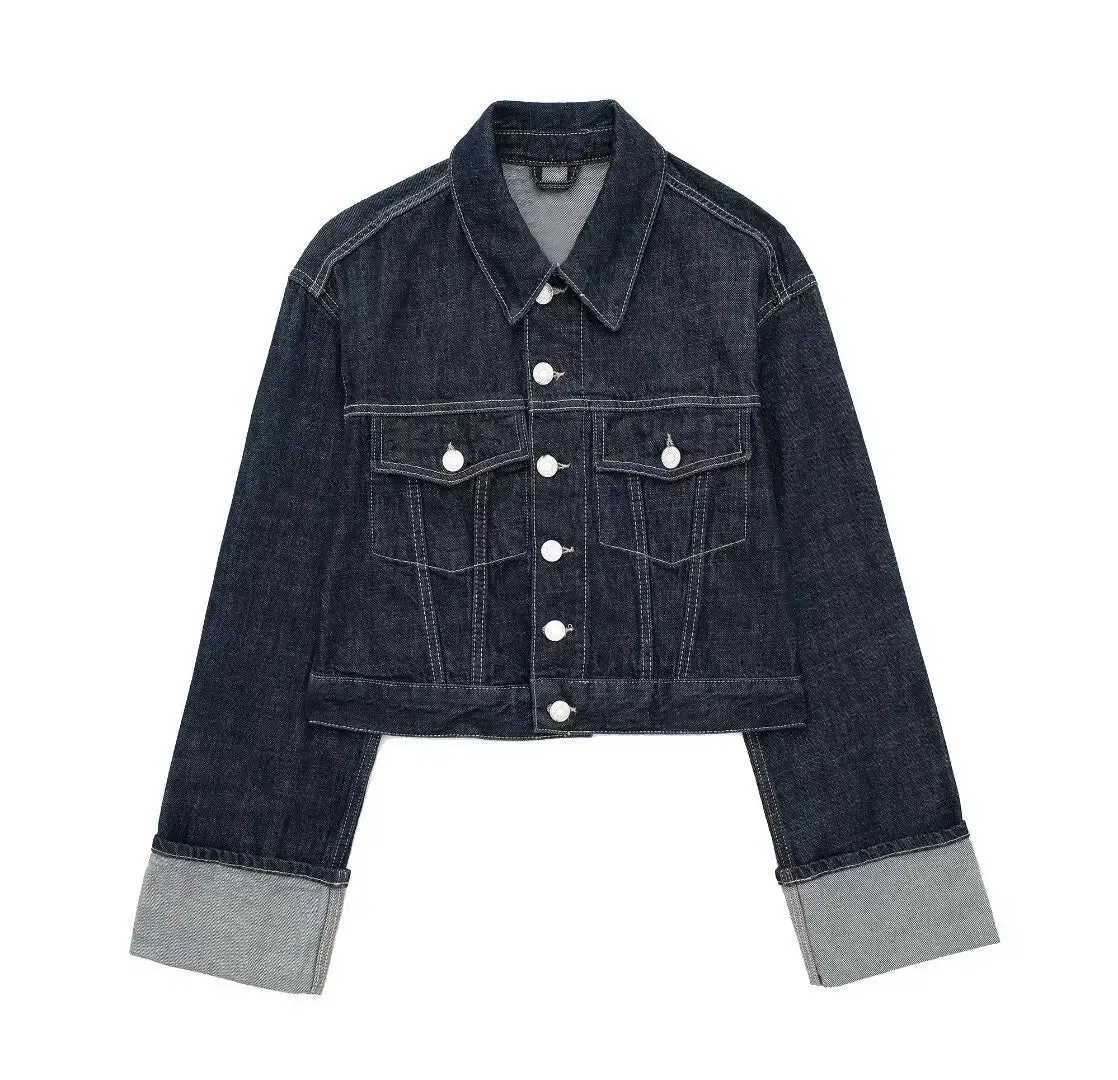 Cuffed Vintage Denim Jacket | Single Breasted Lapel