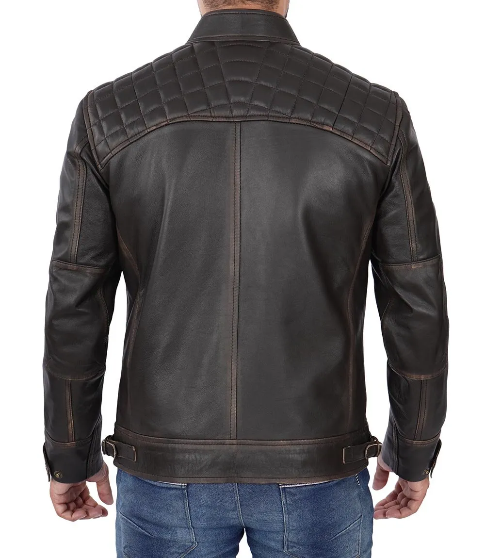 Diamond Men's Distressed Brown Vintage Motorcycle Jacket