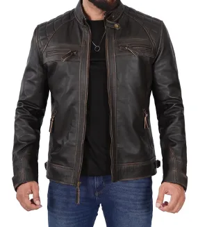 Diamond Men's Distressed Brown Vintage Motorcycle Jacket