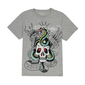 Ed Hardy Rhinestone Skull Snake SS Tee - Heather Grey