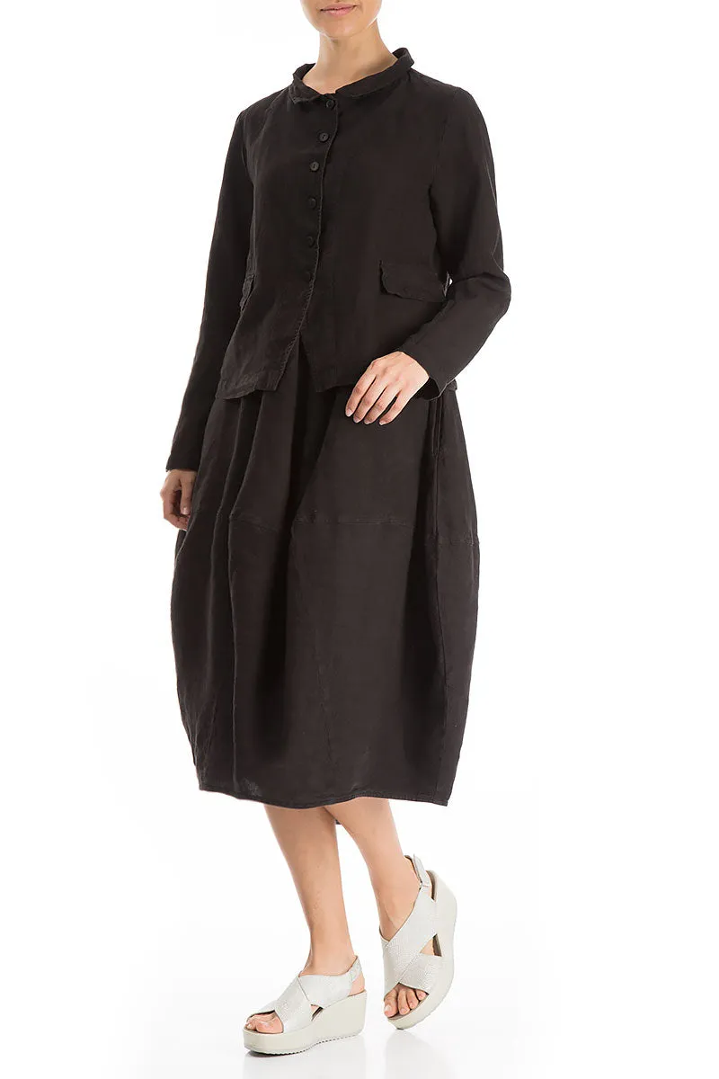 Elegant Buttoned Black Linen Jacket