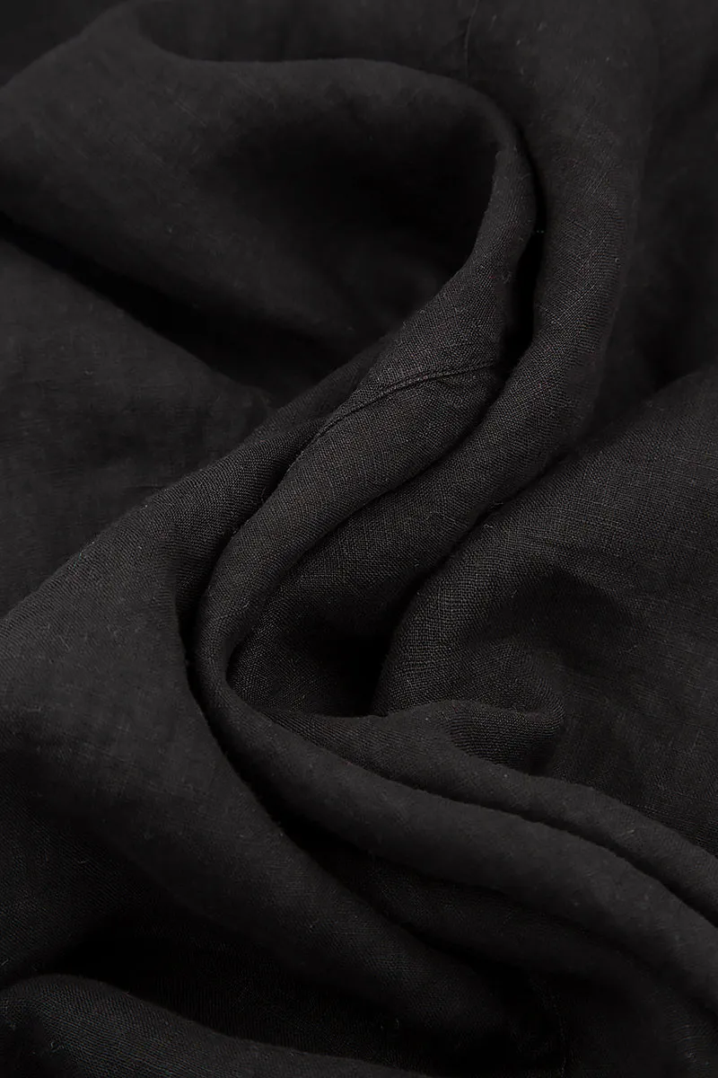 Elegant Buttoned Black Linen Jacket