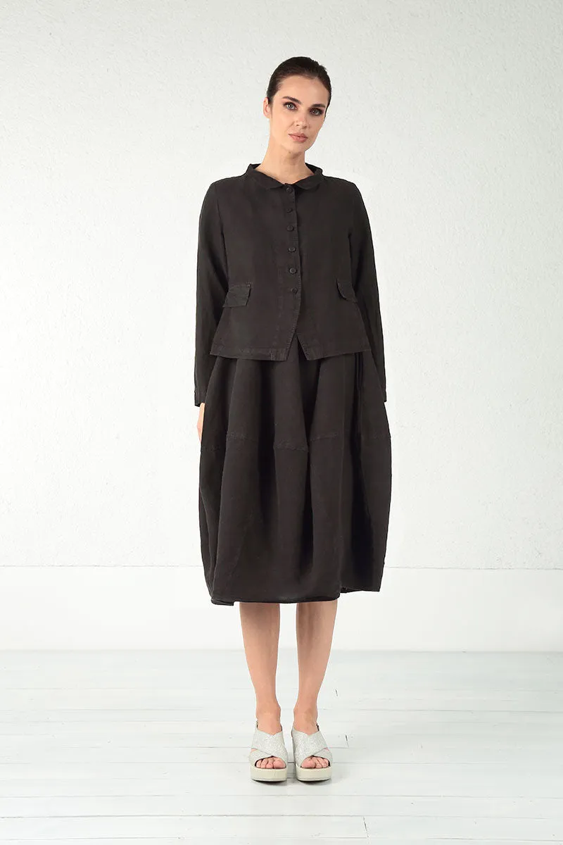 Elegant Buttoned Black Linen Jacket