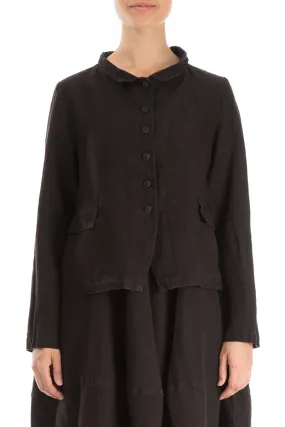 Elegant Buttoned Black Linen Jacket