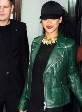 Elegant Green Rihanna Leather Jacket By TJS
