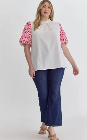 Ellie Mae Embroidered Detail Sleeve Top In Curvy