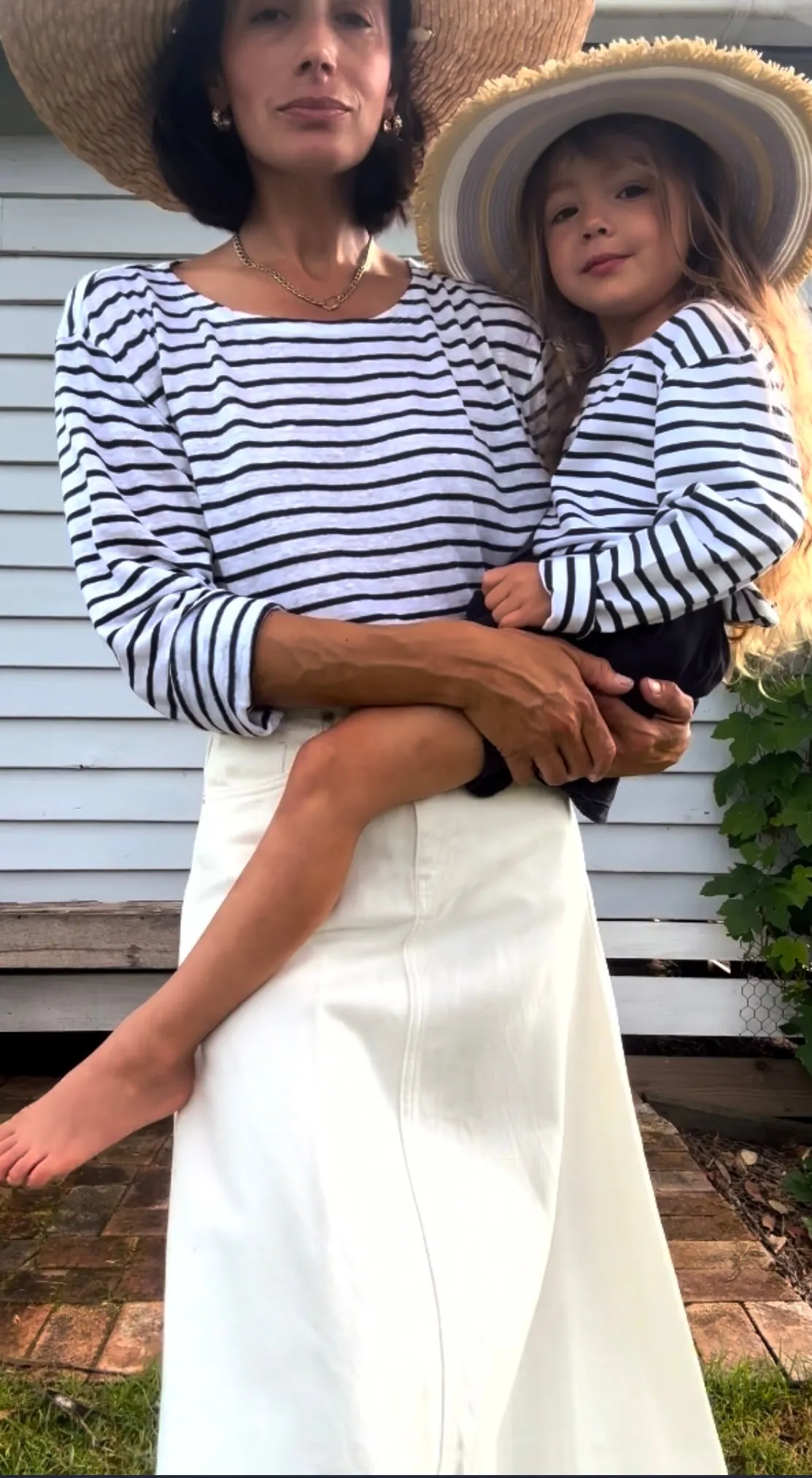 French LINEN Breton Boat Neck Top- White Base Navy Stripe