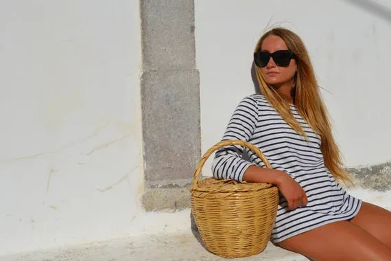 French LINEN Breton Boat Neck Top- White Base Navy Stripe